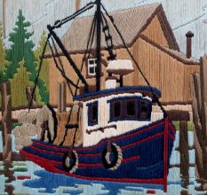 FramedÂ Embroidery Pattern Wall Art Sailor Ship Design