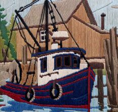 FramedÂ Embroidery Pattern Wall Art Sailor Ship Design