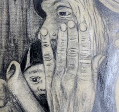 Pencil Painting Of Old Woman Portrait Wrinkled Hands