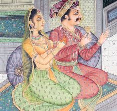 Mughal Miniature Painting Emperor Jahangir Enjoying Romance