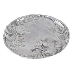 Brass Serving Tray Leafy Design In Silver Finish