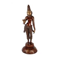 Brass Statue Of Godess Parvati In Brown Finish