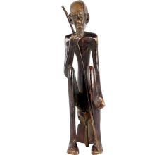 African Brass Tribal Statue Of  Old man With Stick