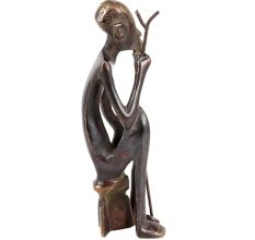 African Brass Tribal Statue Of  Old man With Stick