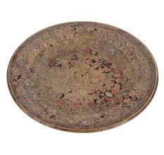 Used Brass Enamel Serving Tray With Flower Design