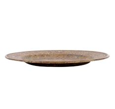 Used Brass Enamel Serving Tray With Flower Design