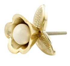 Golden Iron Cream Ceramic Bloom Cabinet Knobs