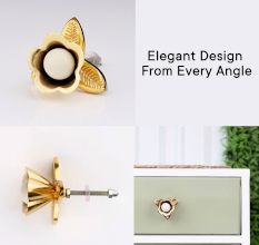 Golden Iron White Ceramic Bloom Cabinet Knobs