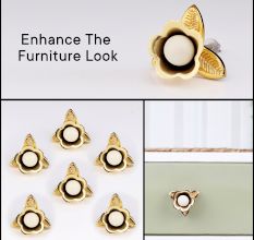Golden Iron White Ceramic Bloom Cabinet Knobs