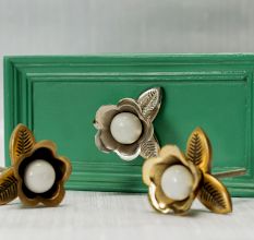 Silver Iron Cream Ceramic Bloom Cabinet Knobs
