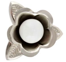 Silver Iron White Ceramic Bloom Cabinet Knobs
