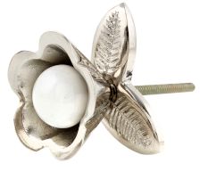 Silver Iron White Ceramic Bloom Cabinet Knobs