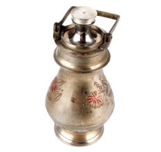 Carved Flower Brass Gangajal Pot In Silver Finish