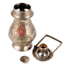 Carved Flower Brass Gangajal Pot In Silver Finish