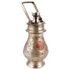 Carved Flower Brass Gangajal Pot In Silver Finish