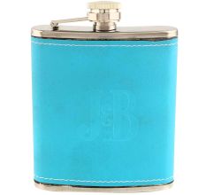 JB Blue Hip Flask In Leather Cover
