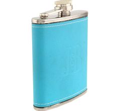 JB Blue Hip Flask In Leather Cover