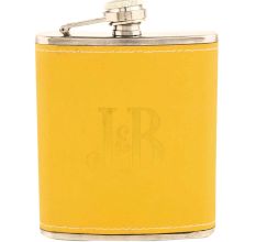 JB Yellow Hip Flask In Leather Cover
