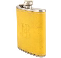 JB Yellow Hip Flask In Leather Cover