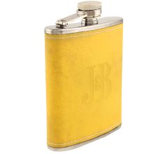 JB Yellow Hip Flask In Leather Cover