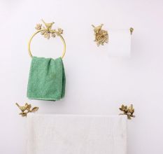 Brass Towel Hanger With Bird Figurine