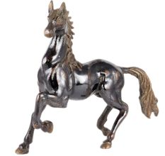 Black Brass Horse Statue With Golden Detailing