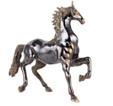 Black Brass Horse Statue With Golden Detailing