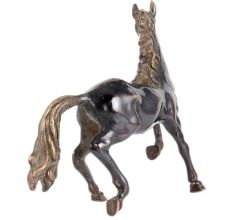 Black Brass Horse Statue With Golden Detailing