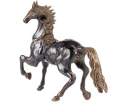 Black Brass Horse Statue With Golden Detailing