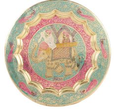 Brass Meenakari Elephant Rider Wall Hanging Gold Tone Plate