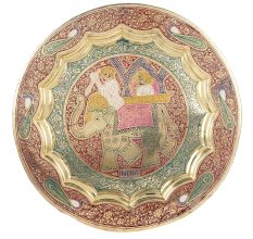 Brass Meenakari Work Wall Hanging Plate With Elephant Rider Design