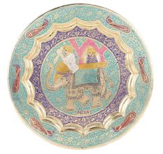 Blue Brass Inlaid Work Elephant Wall Hanging Decorative Plate
