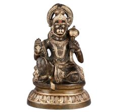 Black brass Lord Hanuman Seated Statue With Gold Highlights