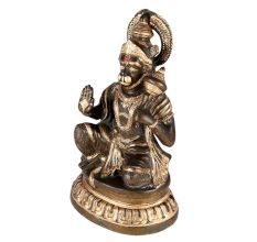 Black brass Lord Hanuman Seated Statue With Gold Highlights