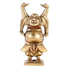 Brass Happy Man Laughing Buddha With both hands Raised Upwards