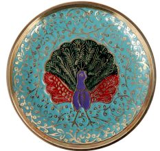 Blue Meenakari Brass Coaster With Peacock Design