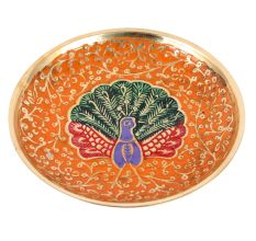 Orange Brass Peacock Design Tea Coffee Coaster