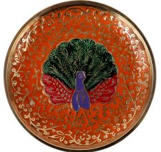 Orange Brass Peacock Design Tea Coffee Coaster