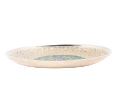 Twin Peacock Brass Meenakari Coaster With Silver Finish