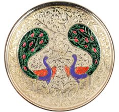 Brass Twin Peacock Design Coaster In Silver Finish