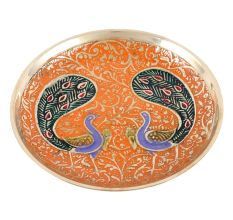 Yellow Twin Peacock Brass Coaster