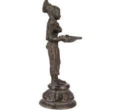 Brass Deepa Laxmi Or Mahalaxmi Oil Lamp With Patina