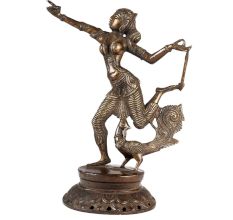Brass Dancing Deva Statue And Peacock Figurine