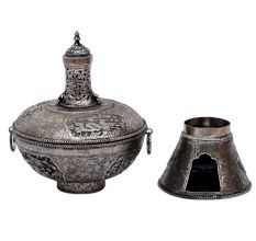 Decorative Chinese Brass Delight Bowl In Silver Finish