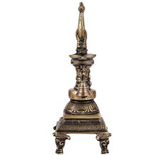 Brass Peacock Diya with Bell and Stand