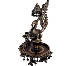 Peacock Design Oil Lamp Brass Diya With Many Bells