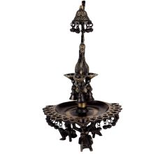 Peacock Design Oil Lamp Brass Diya With Many Bells