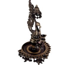 Peacock Design Oil Lamp Brass Diya With Many Bells