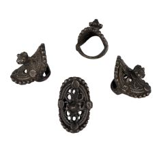 Four Black Metal Tribal Rings