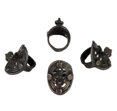 Tribal Rare Metal Rings In Back Finish 4 Pieces